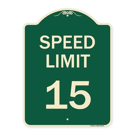 Signmission Designer Series Speed Limit 15 Mph, Green & Tan Heavy-Gauge Aluminum Sign, 24" x 18", G-1824-22879 A-DES-G-1824-22879